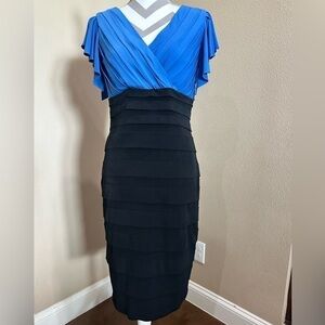 Sangria Brand Blue and Black v-neck dress, EUC!